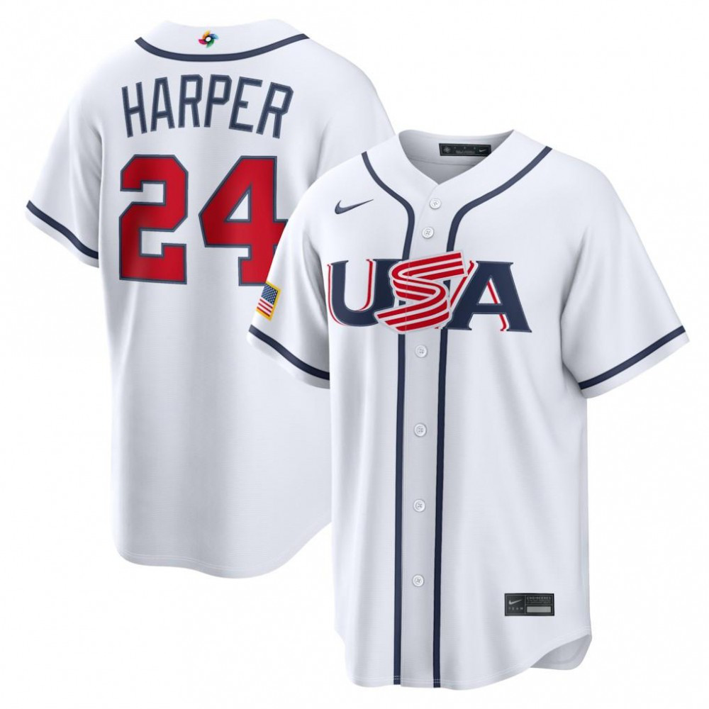 Bryce Harper USA Baseball 2026 World Baseball Classic Home Stadium Jersey - White-Pro Kit Vault | Brand New 26/27 Sports Jerseys